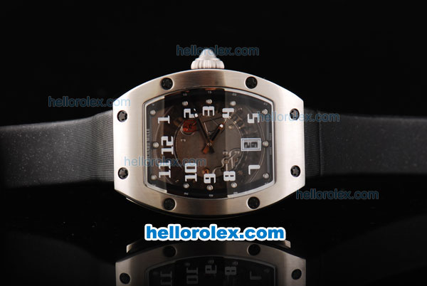 Richard Mille RM007 Silver Case with White Number Markers and Black Leather Strap - Click Image to Close